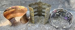 3 Vintage Artisan Ethnic Tribal Boho Wide Cuff Bracelets