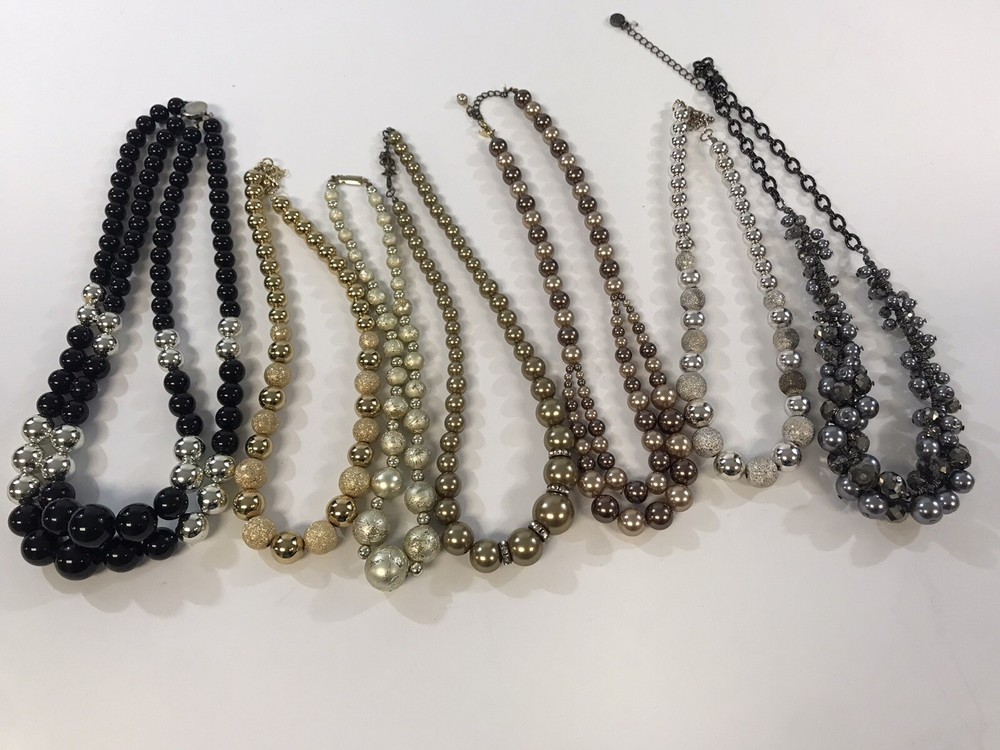 Jewelry Lot 7 Wearable Graduated Faux Pearl Necklaces Bronze Gold Black Silver