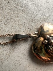 Antique Heart Shaped Photo Locket Gold Over Sterling 19” Chain Read C3