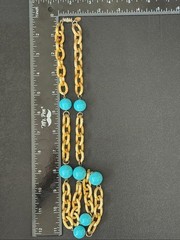 VTG Les Bernard Costume Jewelry Turquoise Bead Gold Plated Link Necklace