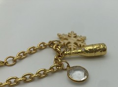 Vintage Juicy Couture Gold Tone Snowflake Champagne Bottle Bag Charm Bracelet