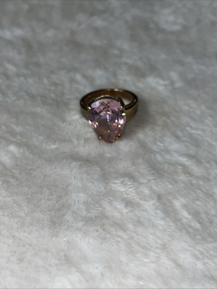 Vtg Sz 8.5 Pink Clear Cubic Zirconia Gold Plated Ring Jewelry