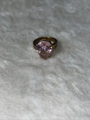 Vtg Sz 8.5 Pink Clear Cubic Zirconia Gold Plated Ring Jewelry