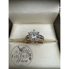 14K Gold Diamonique Simulated Diamond Engagement Ring Vintage 2 Ct Solitaire