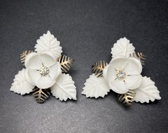 Vintage Mixed Media Clip On Earrings * Plastic * Rhinestone * Metal * White