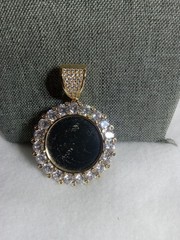 Gold Plated Round Cz With Large Space For Chain Photo Holder