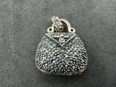 6.83g Vintage Sterling Silver 925 Locket Purse Shape Pendant Sparkling Beaded M