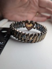 VTG WWII 1940s LaMode Sweetheart Heart Expansion Bracelet Precious Metal Petina