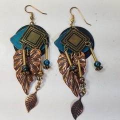 Newpro Dangle Earrings Vintage Metal Beaded Tribal Leaf Leaves Southwestern