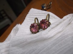 Antique Pink Earrings Screwback Prong Set Stones approx. 1/2 inch diameter