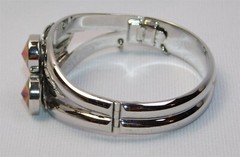 Vtg Whiting & Davis Silver Rivoli Fire AB Stone Hinged Bangle & Clip On Earrings
