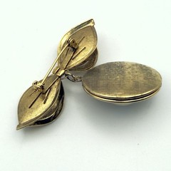Vintage Gold Bow Brooch Dangle Locket Faux Pearl Photo Pendant Pin