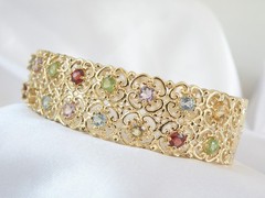 Sterling Silver 925 Gold on Natural Gemstone Statement Bracelet