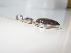 Vintage Sterling Silver 925 Large Natural Purple Rutilated Quartz Necklace