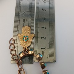AMARO Tennis Bracelet Hamsa Turquoise Aqua Blue Crystals Gold Tone VTG Boho AB