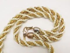 Casual Corner Rope Chain Necklace Earrings Set Gold Tone Faux Pearl VTG D2569