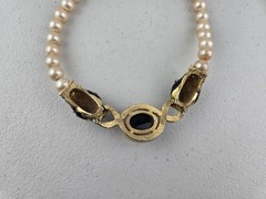 Signed Vintage Joseph Mazer JOMAZ Panther Strand Faux Pearl Beaded Necklace RARE