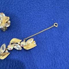 Weiss Signed Gold Tone Clear & AB Rhinestone Leaf Bracelet Earrings Brooch Set