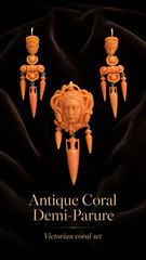 Museum Quality Victorian Carved Red Coral Demi-Parure Brooch & Drop Earrings