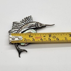 Vintage La Jolla Sterling Silver Swordfish Brooch – Abalone/MOP Oval, Signed