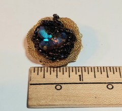Vintage Purple AB Aurora Borealis Glass Beaded Clip Earrings In Gold Tone Mesh