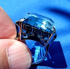 Original LONDON blue Topaz Deco Engagement Ring Vintage Statement 14K WHITE GOLD