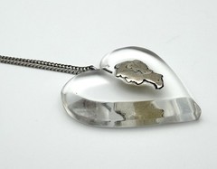 Vintage Mercury Dime Lucite Heart Necklace Sterling Silver 18” Chain Sweetheart