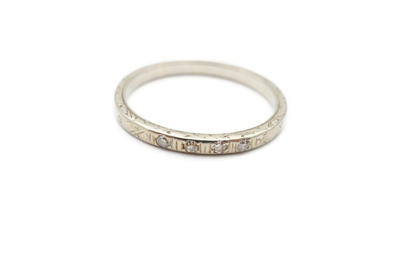 Vintage 18k White Gold Diamond Ring Etched Size 6.75