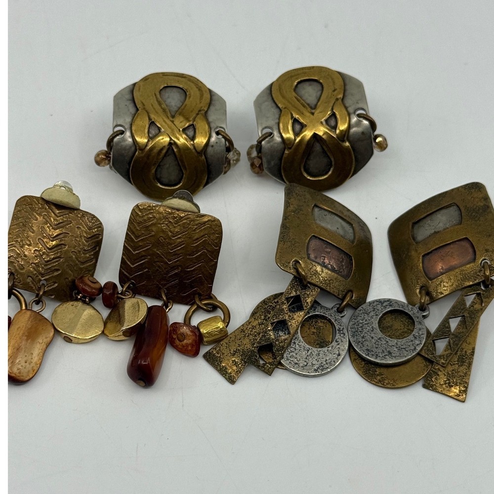 Vintage Marjorie Baer MB SF Baer SF Mixed Metal Clip On Earrings Lot 3 Pairs