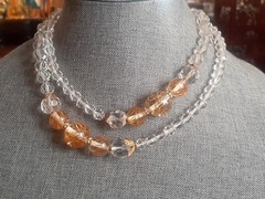Miriam Haskell gold confetti lucite & clear fauceted glass Bead Necklace