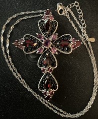 DESIGNER DK STERLING SILVER 925 SIGNED MULTI GEMSTONE LARGE CROSS PENDANT JTV