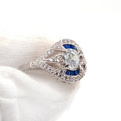 1.35 Ct White Round Cut Simulated Diamond Art Deco Style Wedding 925 Silver Ring
