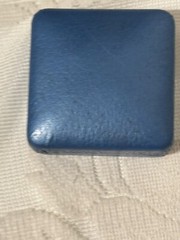 Vtg Matching Tie Bar & Cufflink Set Blue & White Enamel SilverTone W/ Box Retro