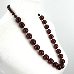 CHERRY amber bakelite necklace – 29″ & 116 grams of 19mm 10mm clear red beads