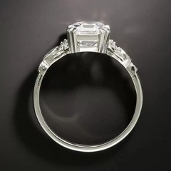 Art Deco Style 14K White Gold FN Asscher Cut Lab Created Diamond Ring Engagement