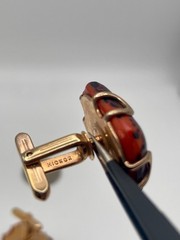 Vintage Hickok Gold Tone Tortoiseshell Glass Cufflinks Mid Cent. Red Black Claw