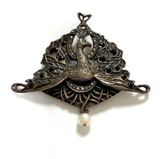 STUNNING! Antique STERLING *PEACOCK* Pendant & BROOCH w ENAMEL*PEARL*MARCASITE!!