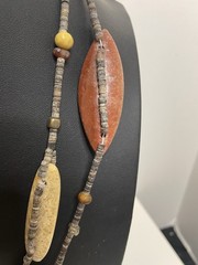 Vtg. Polished Stone Necklace Fall Autumn Jewel Long Moon Bead Beaded Boho Strung