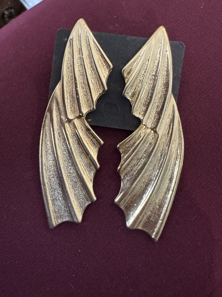 Vintage Park Lane Gold Tone Long Bat Wing Earrings