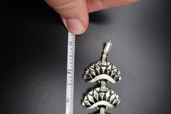Vtg Mid Century Silver Tone Filigree Crescent Openwork Link Bracelet 8″ Long