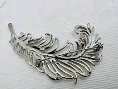 Vintage Feather Brooch Silver Tone HUGE Statement Modernist Couture