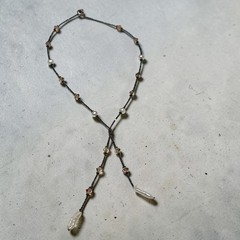Vintage 925 Sterling Silver Freshwater Pearl & Crystal Lariat Necklace, Boho Mul