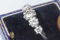 VINTAGE ENGLISH SOLID PLATINUM DIAMOND 5 STONE RING c1980’s – 1.35ct.