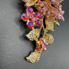 HUGE Pave Rhinestone Flower Gold Tone Brooch Pin Pink J26
