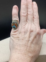 Russian Folk Art Ring Hand Painted Butterfly Floral Enamel Adjusts Vintage