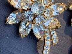 VTG Eisenberg Ice Clear Rhinestone Floral Spray Brooch And Earrings Set WOW!!!!
