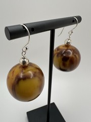 New Sterling Silver Antique Marbled Amber Bakelite Dangle Earrings 4.5cm JB23