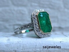 2.50CT Lab-Created Green Emerald Vintage Engagement Halo Ring 14K 2-Tone Gold FN