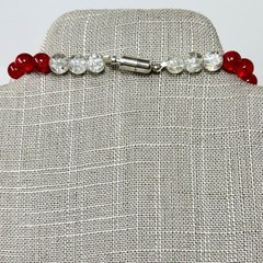 Handmade Red & Clear Crackle Glass Bead Necklace Acrylic Pendant Magnetic Clasp