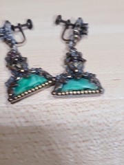 Selro Selini Green Resin Drop Dangle Earrings Vintage Art Deco 30s 40s Flapper
